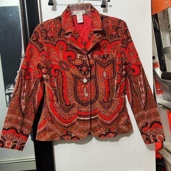 Isaac Mizrahi Red Paisley Corduroy Blazer S - Picture 1 of 4